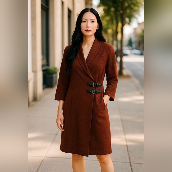 Womans Connected Apparel Fine Knit Coat Dress In Wine Size 12 - Picture 1 of 7